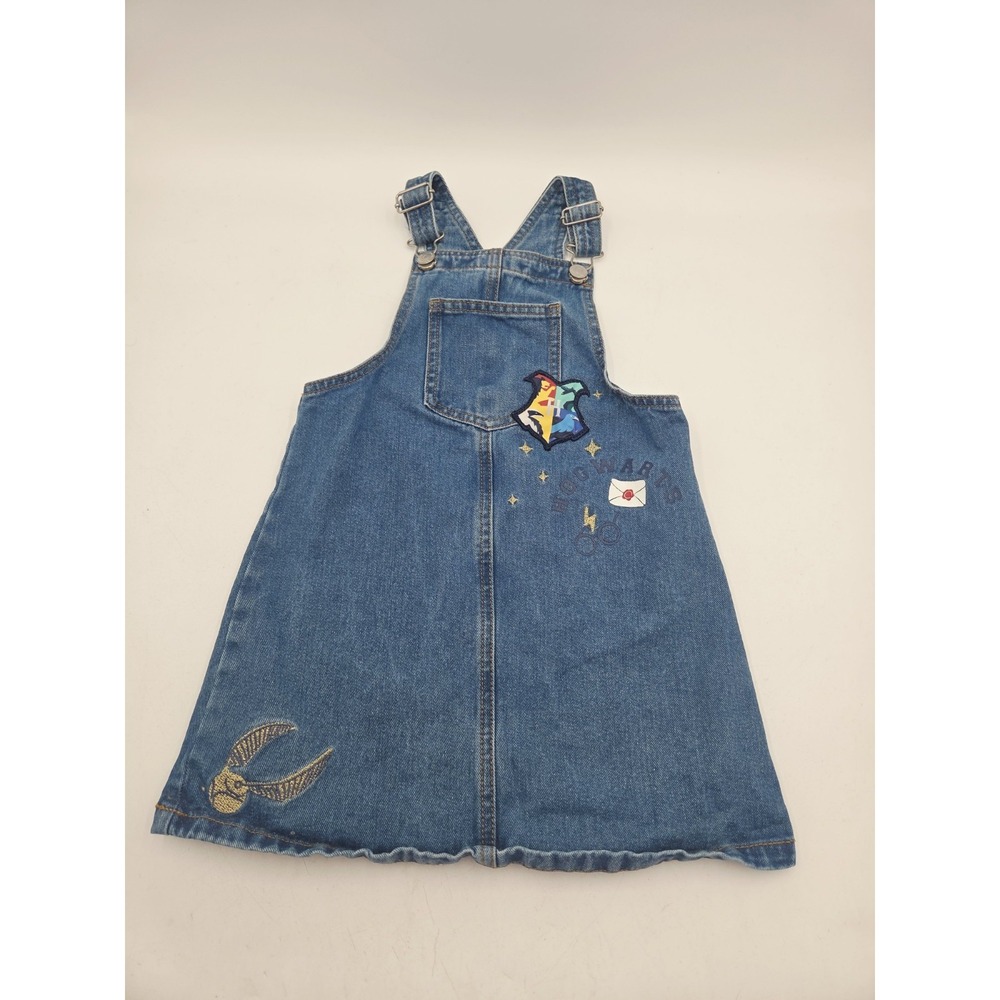 Harry Potter Denim Dress Overalls 5-6Y Howarts Golden Stitch Thunder Bolt